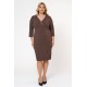 Dress midi V-neck zipper crepe Brown