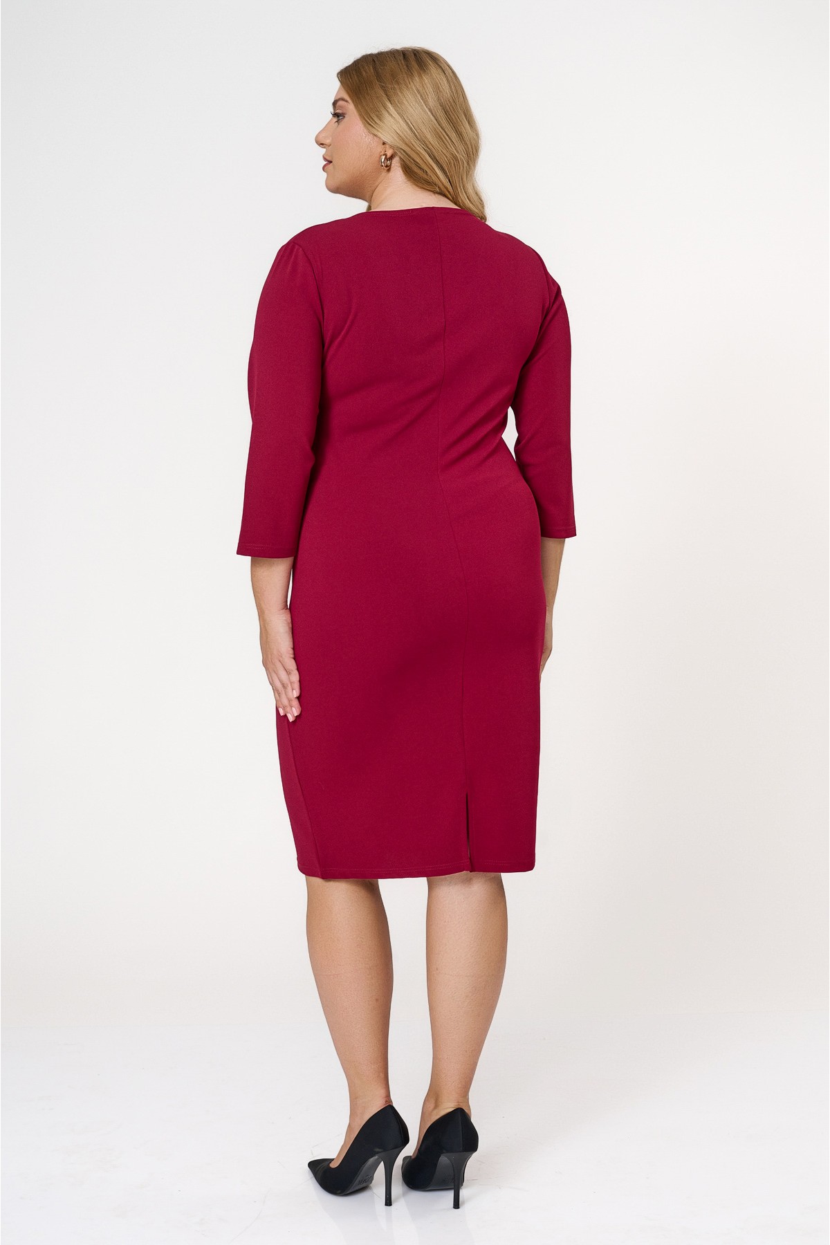 Dress midi V-neck zipper crepe cherry 