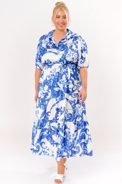 Dress  with belt and buttons printed Blue