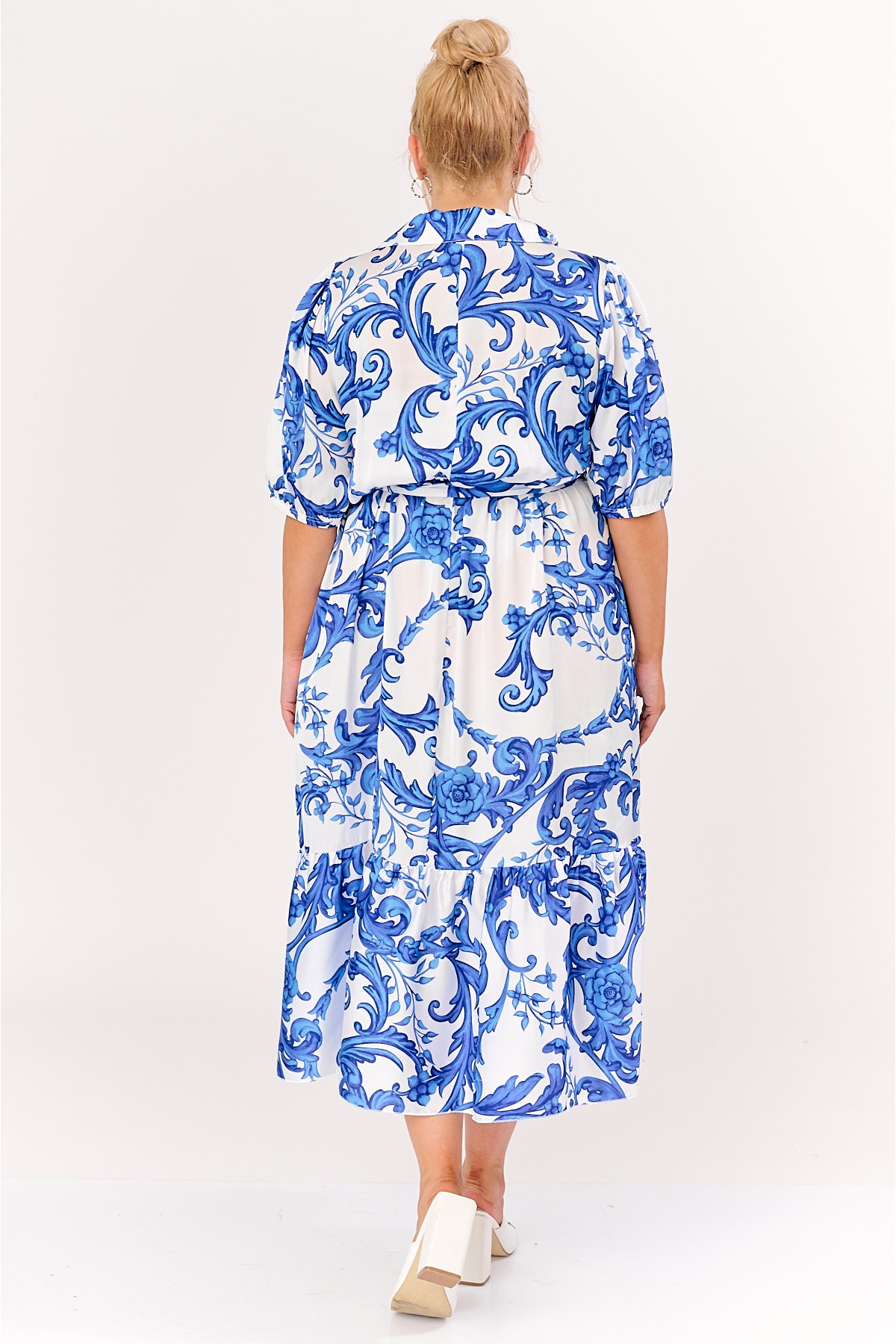 Dress  with belt and buttons printed Blue