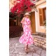 Dress  with belt and buttons printed Fuchsia