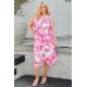 Dress  pointed Hem sleeveless knot printed Fuchsia