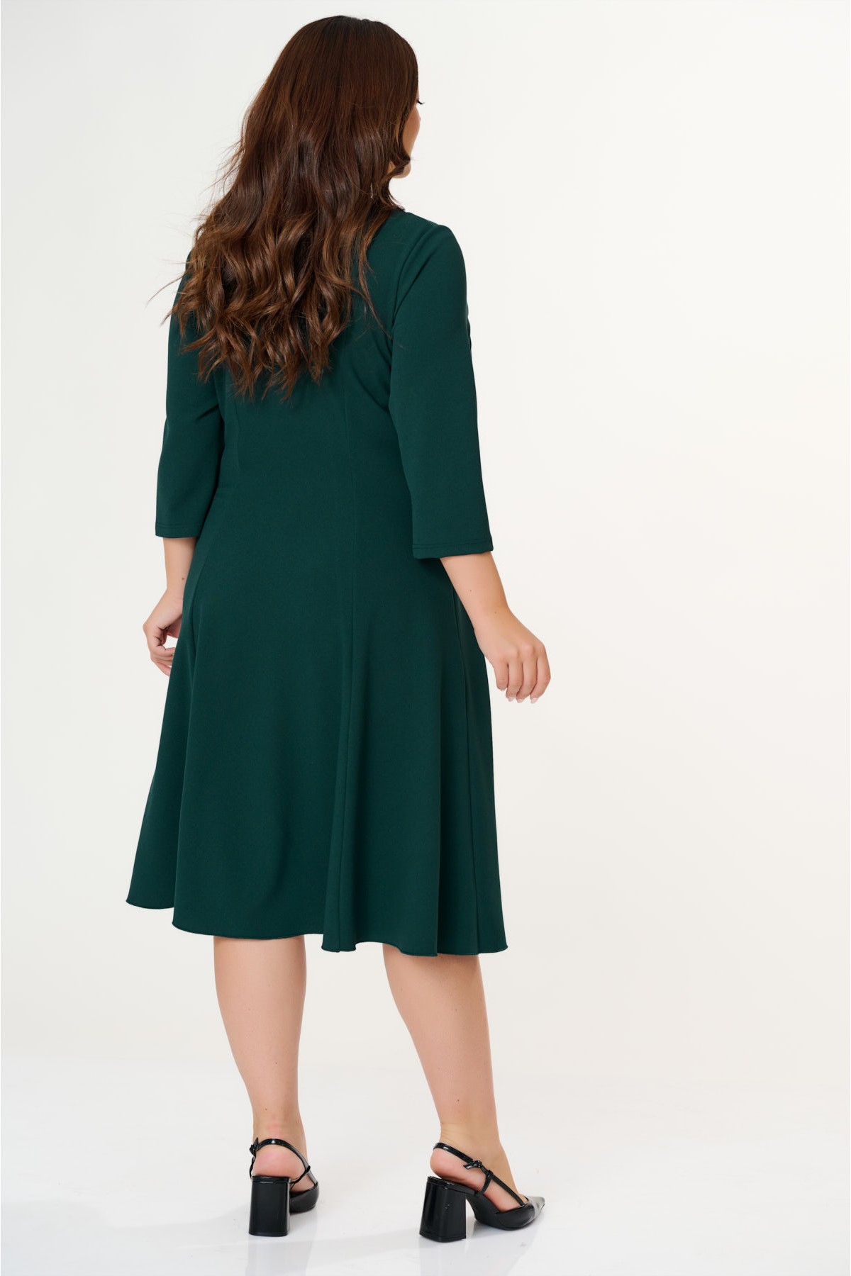 Tellerkleid  Midi Krepp Dunkelgrün