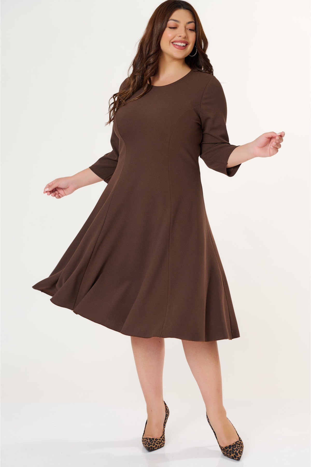 Tellerkleid  Midi Krepp Braun