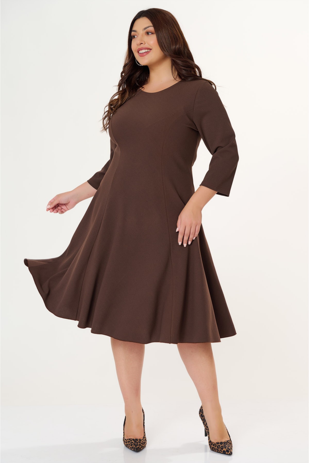 Tellerkleid  Midi Krepp Braun