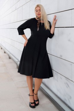 Tellerkleid  Midi Krepp Schwarz