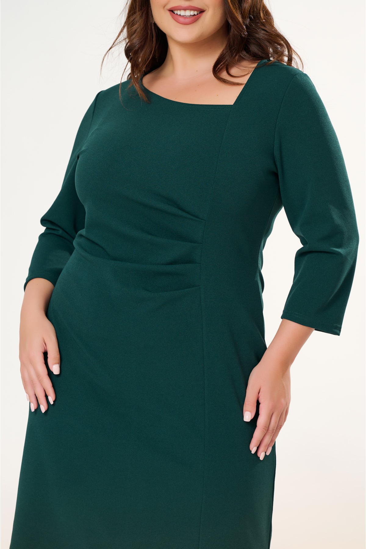 Dress midi crepe with pleats in the front Cypressgreen