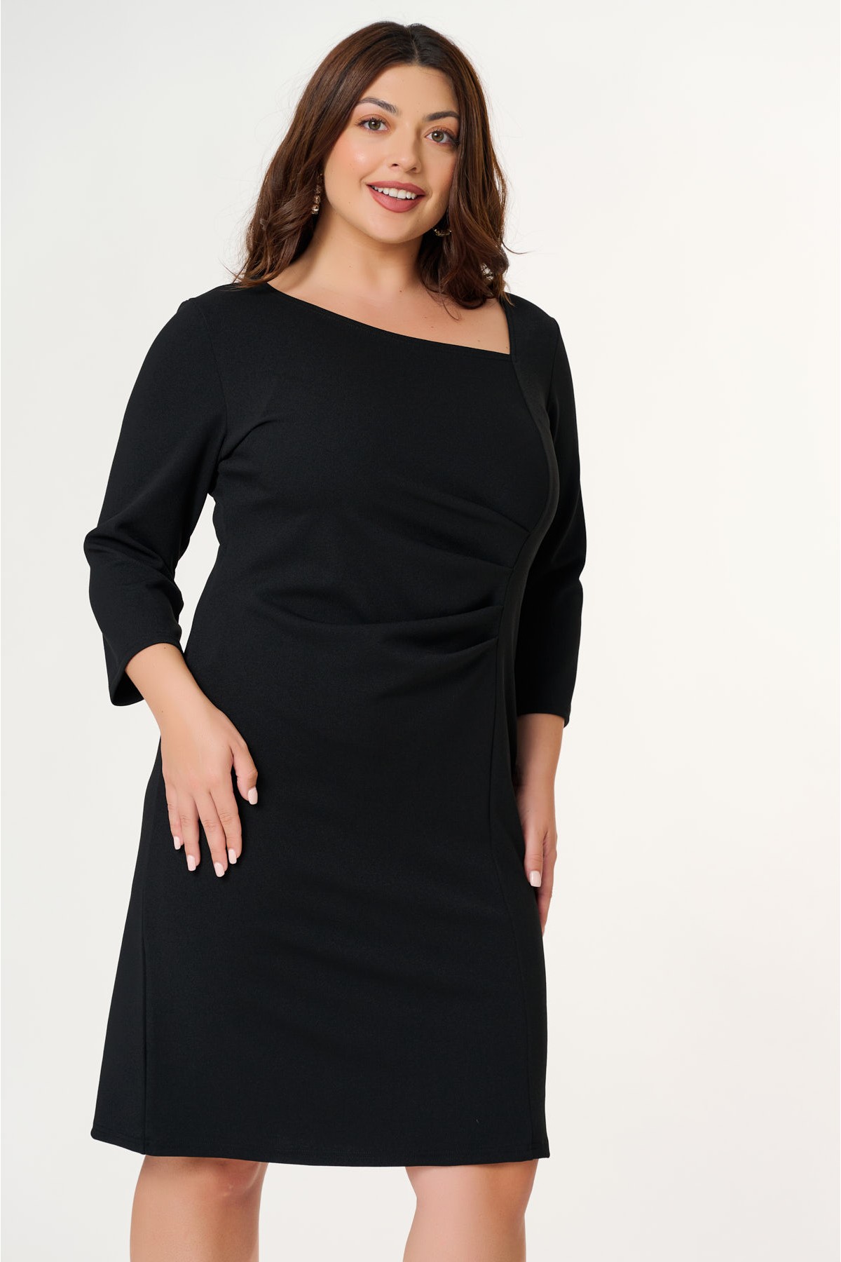 Dress midi crepe with pleats in the front Black