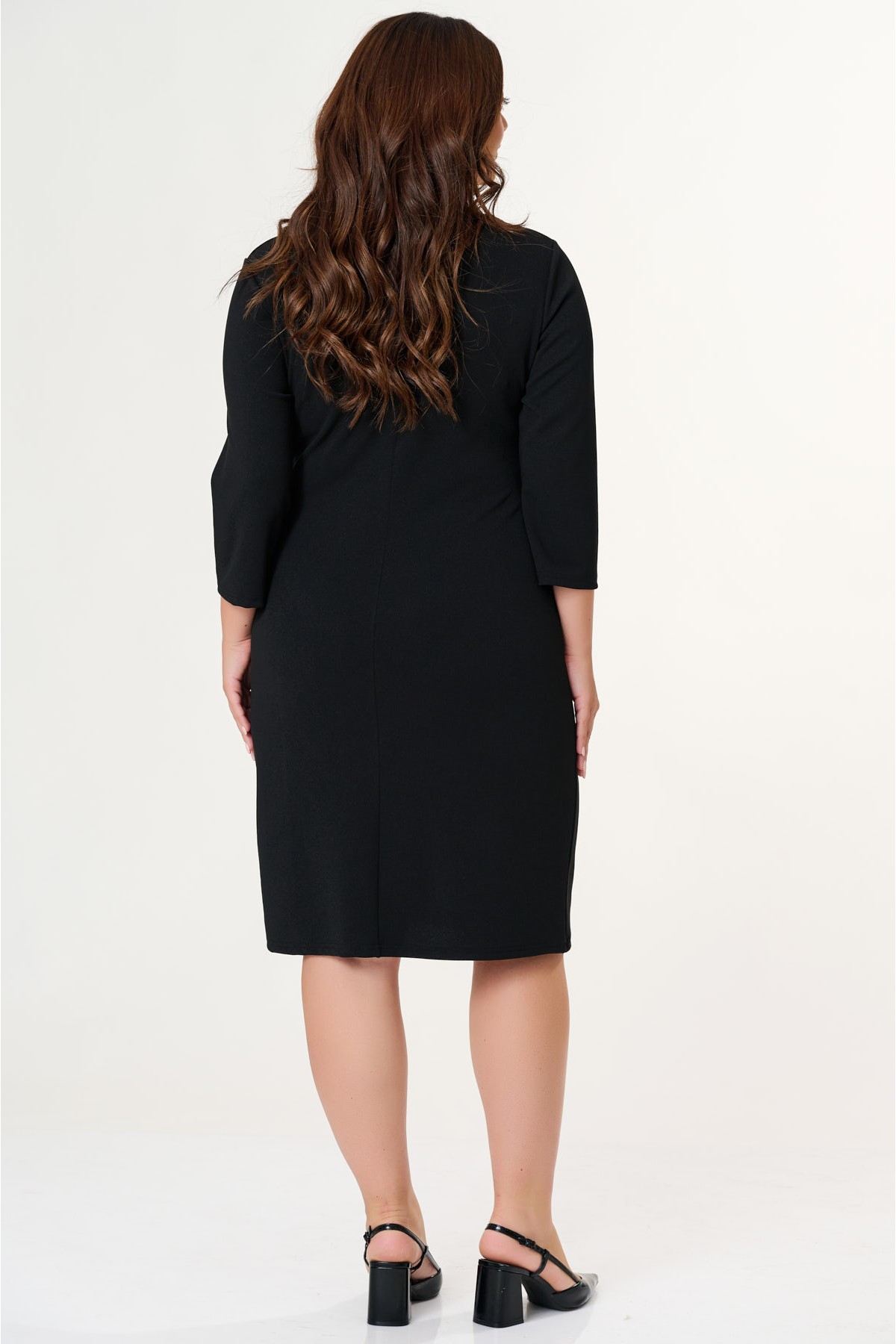 Dress midi crepe with pleats in the front Black