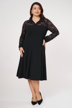 Tellerkleid  Midi Krepp Schwarz