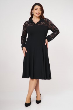 Tellerkleid  Midi Krepp Schwarz