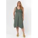 Dress midi  viscose sleeveless with pointed hem khaki