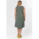 Dress midi  viscose sleeveless with pointed hem khaki