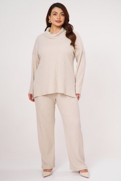 Set rib knitted blouse and pants black