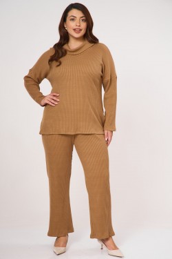 Set rib knitted blouse and pants black