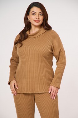 Set rib knitted blouse and pants black