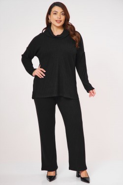 Set rib knitted blouse and pants black