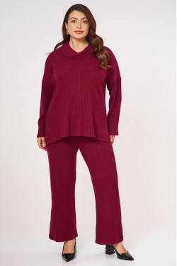 Set rib knitted blouse and pants black