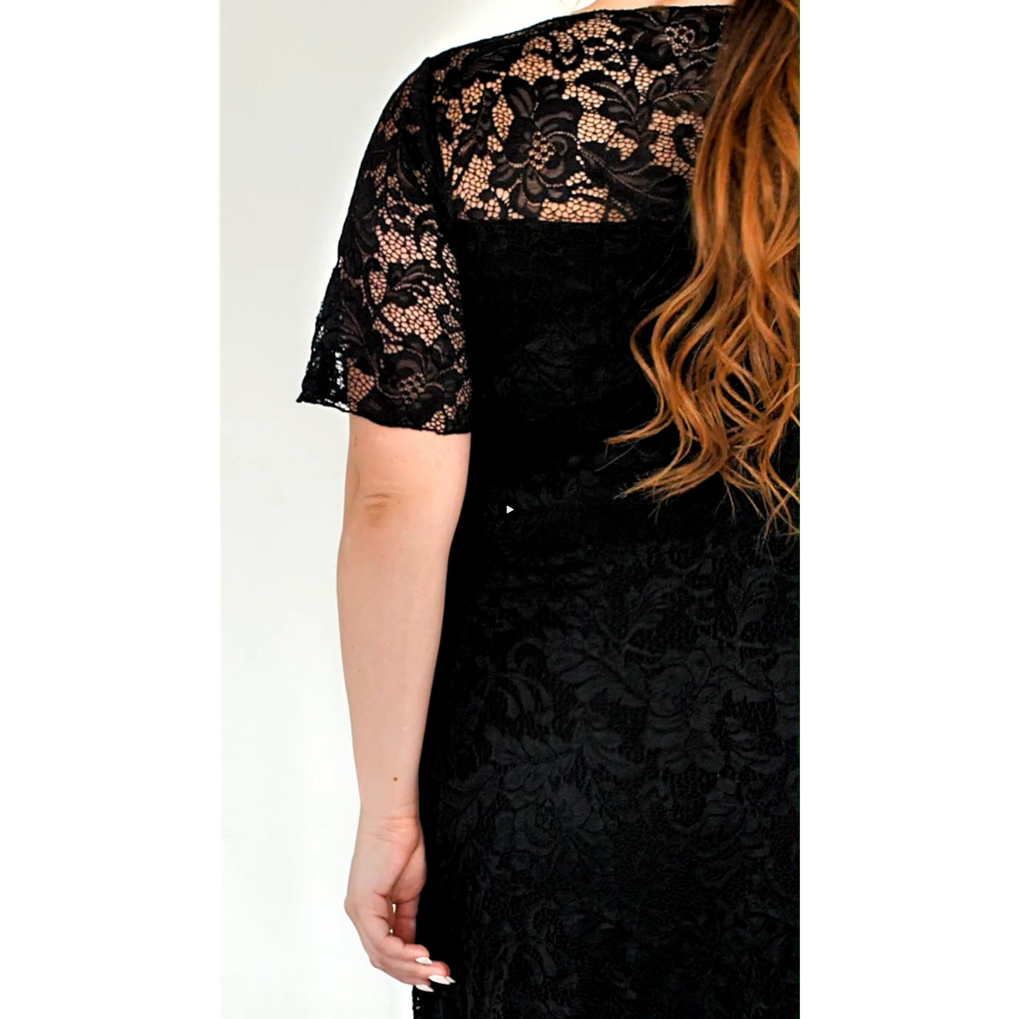 Kleid Midi A linie  elastische Spitze schwarz