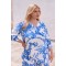  Bluse satin  V Ausschnitt  Bedruckt Blau